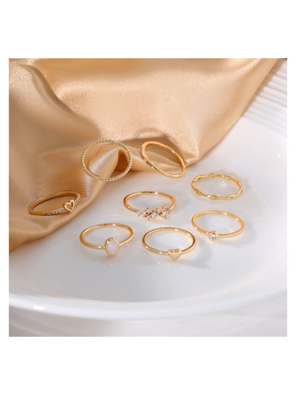 Dainty Stacking Ring Set 14K Gold Plated Brass Cubic Zirconia Women - Picture 5 of 5